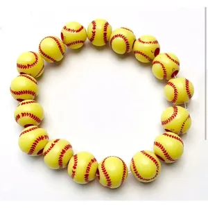 Softball Bead Bracelet Unisex OS Neon Yellow Red Sports‎ Fan Jewelry Stretchy thumbnail 1