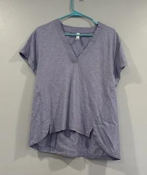 Daily Practice by Anthropologie Purple Vneck Short Sleeve Shirt Small S thumbnail 1