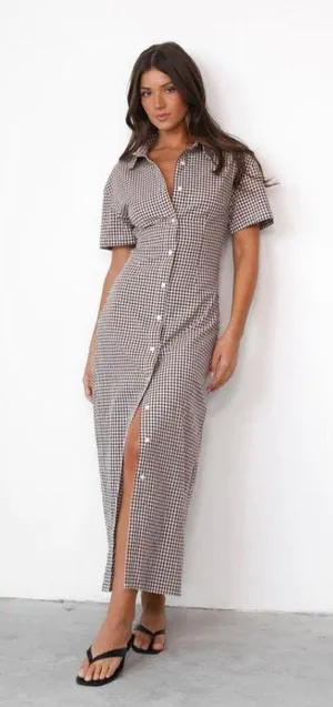 NWT Charcoal Clothing Lua Maxi Dress (Choc Gingham) Size 4 thumbnail 4