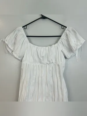 Kimchi Blue White Pleated Short Sleeve Bow Back Babydall Mini Dress Size XS thumbnail 4