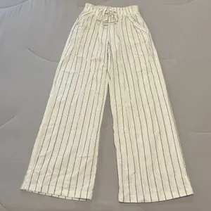 Sienna Sky Cotton White Navy Striped Wide Leg Paperbag Waist Cotton Pants Medium thumbnail 1