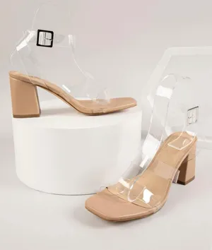 Clear Heeled Sandals Tan Size 8.5 thumbnail 1