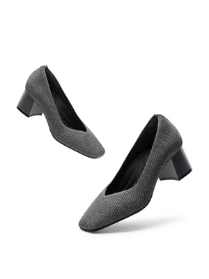 Burudani Flower Gray Knit Block Heel Pumps - Sleek Everyday Dress Shoes thumbnail 5
