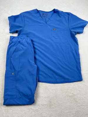 FIGS Men’s Chisec Scrub Top L Axim Cargo Pants M Ceil Blue Set thumbnail 1