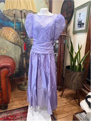 Vintage 80s Lavender Taffeta Lace Midi Prom Dress ILGWU 14 thumbnail 3