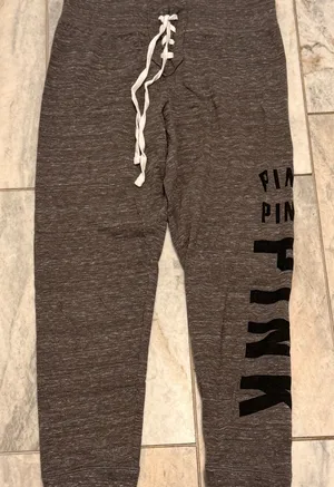 NEW Pink Victoria's Secret women's small gray/black jogger sweatpants thumbnail 1