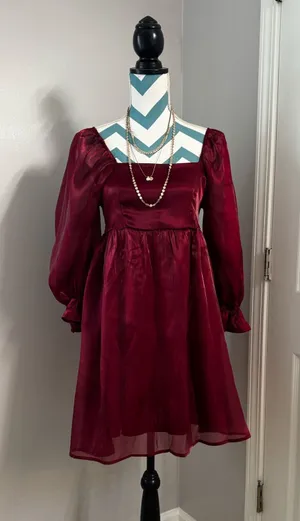 Burgundy Chiffon Babydoll Dress thumbnail 1