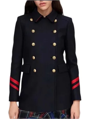 Zara Navy Military Style Double Breasted Coat Size S thumbnail 1