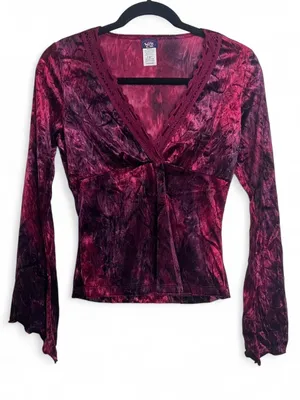 Y2K Wild Cat Velvet Long Sleeve Asymetrical Top Lace detail Size M/L Goth thumbnail 2