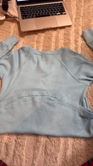AERIE LIGHT BLUE WAFFLEKNIT SWEATER thumbnail 4