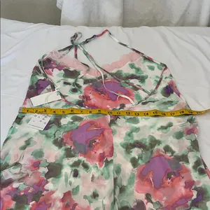 In Bloom Watercolor Floral Lace-Trim Chemise in Pink & Green thumbnail 7