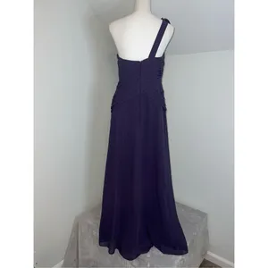 David's Bridal Women’s Wedding Guest Party Gown Bridesmaid One shoulder Dark Purple 10 thumbnail 4
