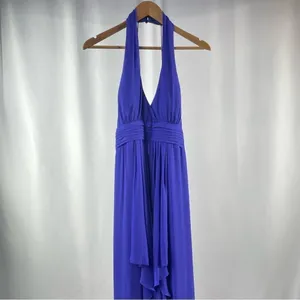 Nicole Miller Silk Halter Neck Maxi Dress Gown in Blue‎ Size 10 thumbnail 2