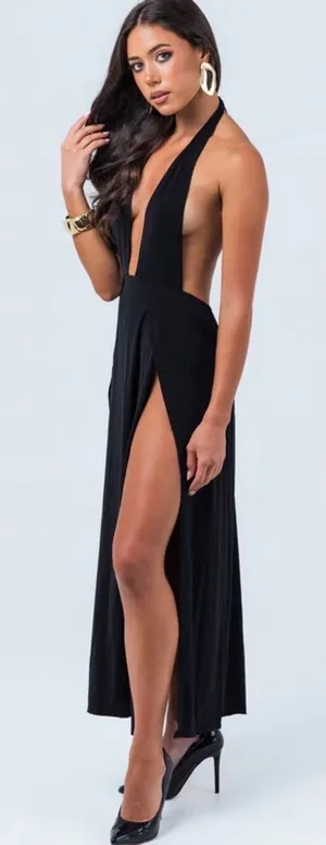 Biosphere Maxi Dress Black in size large thumbnail 1