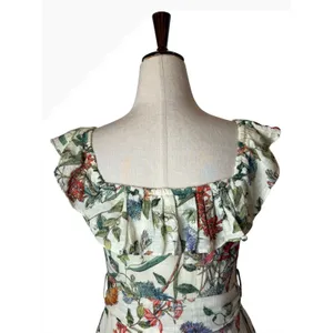 Zara Floral Off The Shoulder Dress Women Small Ivory Floral‎ Ruffle Boho Cottage thumbnail 5