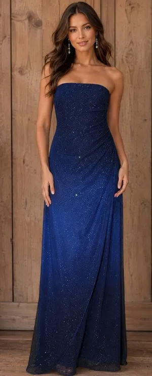 VTG Y2K 90s Midnight Blue Glitter Prom Dress Maxi Gown 5/6 Whimsygoth Fairy Core thumbnail 1