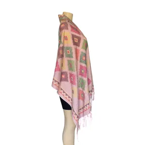 Mexican Artisan Reversible Woven Poncho Multicolor Geometric Boho Shawl Wrap thumbnail 6
