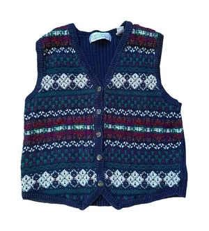 90s vintage Chunky Knit Nordic Sweater Vest Blue Med Karen Scott thumbnail 1