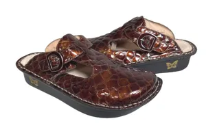 Alegria Dayna Clogs Brown Croc Embossed Leather Slip On Mules Size 37 Comfort thumbnail 1