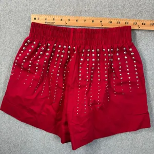 TCEC Studded Rhinestone Shorts Women's Small Crimson Red Elastic Waist Pockets thumbnail 6