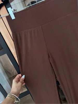 Stradivarius ASOS wide leg flare pants high rose waisted chocolate brown knit thumbnail 5