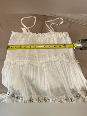 Source Unknown Bohemian Size S Smocked Bodice Lace W/Bead Embellishment Layered Maxi Dress thumbnail 4