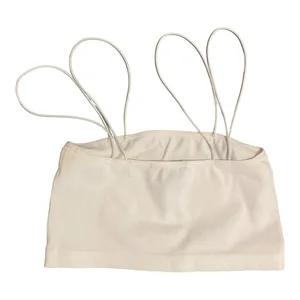White Ribbed Spaghetti Strap Cropped Tank Size S/M thumbnail 3
