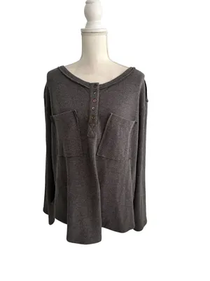 POL Gray Henley Soft Long Sleeve Top Size Large thumbnail 4