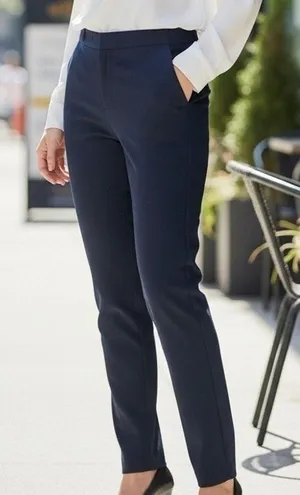 Zara Straight Leg Mid Rise Dress Trousers Striped Back Waist S Dark Navy Blue thumbnail 1