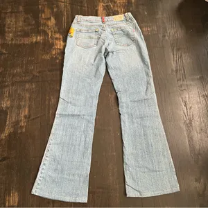 Red Ox Y2K Floral Embroidered Light Blue Flare Jeans 28 youth 9/10 Boho Indie thumbnail 2