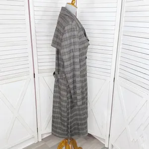 Jennifer Lopez Trench Coat Women Large Grey Plaid Double Breasted Lightweight‎ thumbnail 4