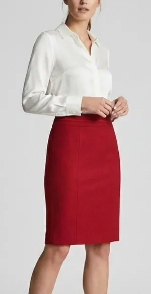 White House Black Market Vibrant Red Wool Blend Pencil Skirt Size 6 Like New thumbnail 1