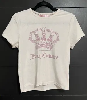 JUICY COUTURE Sparkle Gem Short Sleeve Ribbed Y2K Baby Tee Women’s Sz L EUC thumbnail 1