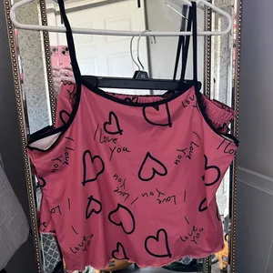 Women's Heart Print Pajama Set, tank Top & Shorts Sleepwear & Loungewear size xl thumbnail 2
