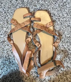 Madewell Tan Leather Braided Strappy Gladiator‎ Toe Loop Sandals Women 9.5 Flat thumbnail 1