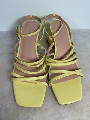 J.CREW Women's Layne Yellow Strappy-Sandal Leather Heels Size 10 thumbnail 3