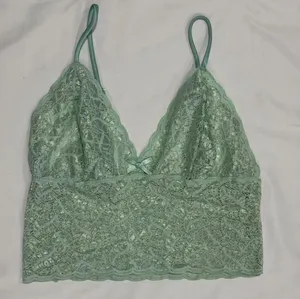 Vintage Mint Metallic Lace Bralette Cami Made in USA L thumbnail 1