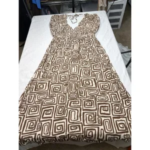 NWT petal & pup brown cream geometric maxi dress. V neck, tie back neck. Size L thumbnail 4