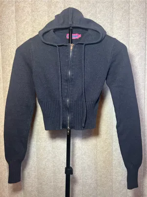 Edikted XS Dark Navy Cropped Double Zip Knit‎ Hoodie Sweater Y2K thumbnail 1