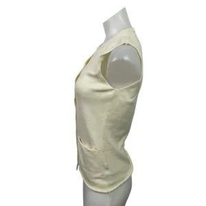 Lioness Cream Sleeveless Knit Button Down Crew Neck Cardigan Vest Top Size M thumbnail 2