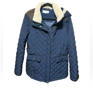 Laundry by‎ Shelli Segal Fleece-Lined Hooded Coat Navy Blue Quilted Sz L thumbnail 2