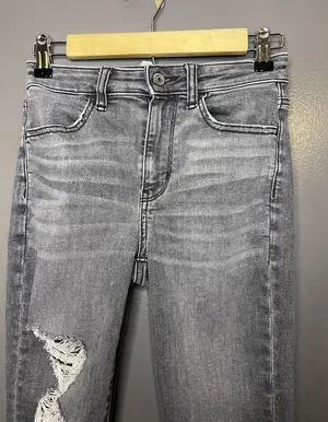 American Eagle Super Hi Rise Jegging Jeans Womens 0 X-Short Charcoal Distressed thumbnail 1