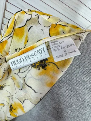Hugo Buscati Floral Silk‎ Dress Yellow Size 6 Fit Flare Retro Twee Summer thumbnail 10