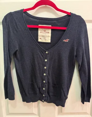 Hollister Dark Blue Button-Up Crop Cardigan thumbnail 1