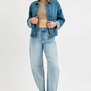 ✨NWT RISEN Oversized Cargo Pocket Denim‎ Jacket with Cuffed Sleeves Size M thumbnail 6