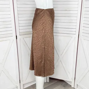 Mi Ami Francesca’s Satin Animal Print High Waist Midi Slip Skirt‎ Brown Small thumbnail 4