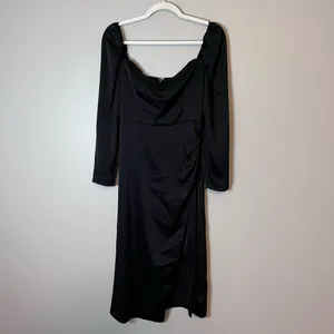 Wilfred Aritzia Anfora Satin Bustier Corset Slit Midi Dress Black Whimsigoth thumbnail 2