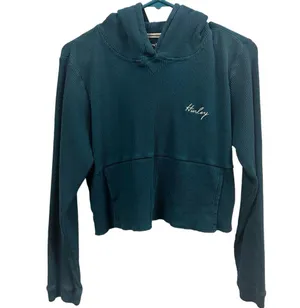 Hurley Ribbed Turquoise Long Sleeve Hooded Cropped Shirt Kangaroo Pocket Medium thumbnail 10
