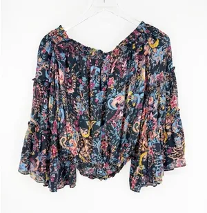 Free People Floral Off the Shoulder Bell Sleeve Blouse Women's S Boho‎ Chic thumbnail 1