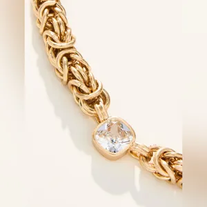 Gold Woven Metal Chain Necklace with Cubic Zirconia By Anthropologie NWT thumbnail 4